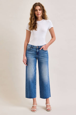 Petite medium wash mid rise dad jeans, view 4