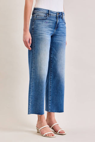 Petite medium wash mid rise dad jeans, view 2