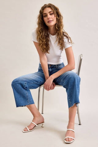 Petite medium wash mid rise dad jeans, view 7