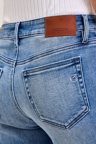 Petite medium wash mid rise dad jeans, view 8