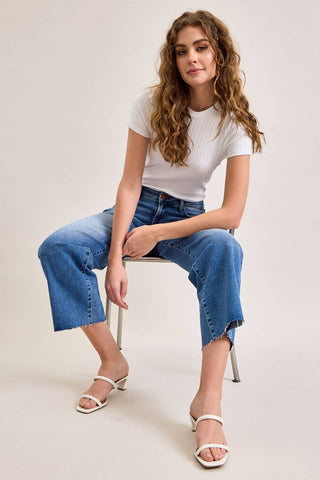 Petite medium wash mid rise dad jeans, view 6