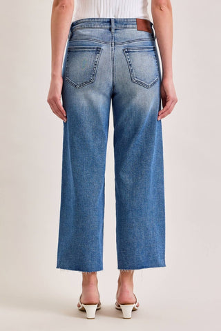 Petite medium wash mid rise dad jeans, view 3