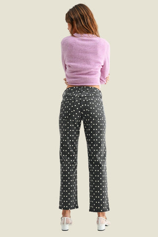 Polka Dot Vintage Straight Jeans styled with a pink sweater