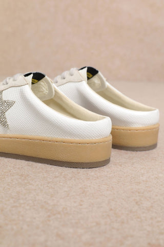 Sabot beige lace-up sneakers with star details and shiny heel, view 6