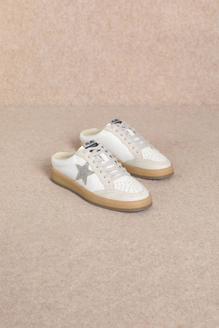 Sabot beige lace-up sneakers with star details and shiny heel, view 4