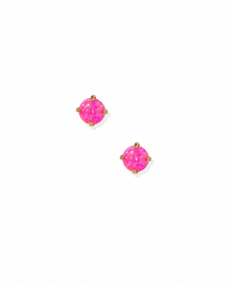 Pair of pink stud earrings on a white background
