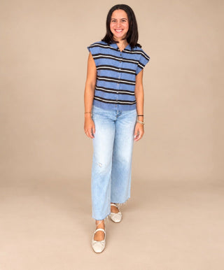 Skyline Stripe Collared Knit Sweater Vest - Blue Blossom Boutique