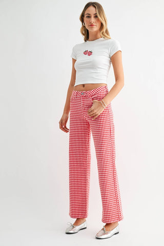 Sophie Gingham Straight Leg Pants styled with a white crop top