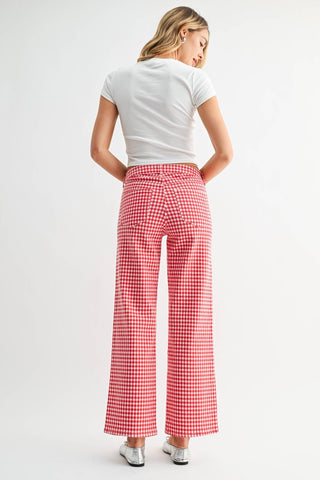 Sophie Gingham Straight Leg Pants in red and white, alternate view