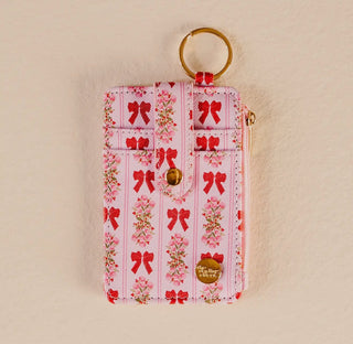 Sweet Essentials Keychain Wallet in pink with red bows