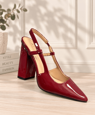 Sweet Magnolia Heels – red patent leather pointed-toe slingback heel
