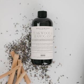 Teakwood & Mahogany Luxury Liquid Laundry Soap bottle with lavender and cinnamon sticks