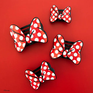 Red and white polka dot hair bows on a red background teleties Minnie Mouse