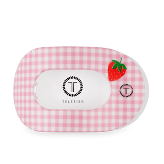TELETIES Handpicked Large Flat Round Hair Clip with light pink gingham and strawberry details