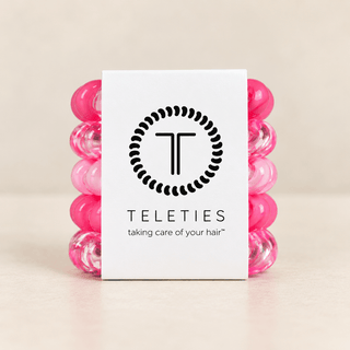 Teleties Pretty in Pink Tiny Hair Ties in translucent pink with box