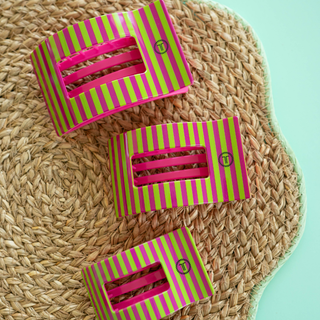 TELETIES Summer Crush Large Flat Rectangle Hair Clip with pink and green stripes