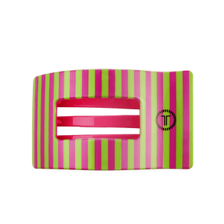TELETIES Summer Crush Large Flat Rectangle Hair Clip with pink and green stripes