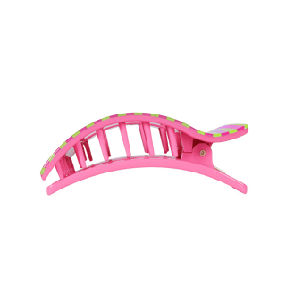 TELETIES Summer Crush Large Flat Rectangle Hair Clip with pink and green stripes