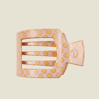 Teleties Square Flat Hair Clip Large in Sunny Days Ahead – pink with yellow sunburst print