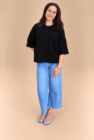 The Addison Button Front Sweater - Blue Blossom Boutique
