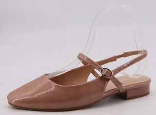 The Clara Slingback Flat in brown patent leather