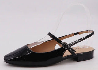 The Clara Slingback Flat in black patent leather