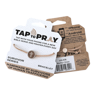 Bracelet with 'Tap to Pray' label on a white background