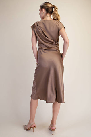 Vivienne Satin Asymmetrical Waist Tie Midi Dress, view 18