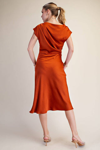 Vivienne Satin Asymmetrical Waist Tie Midi Dress, view 24