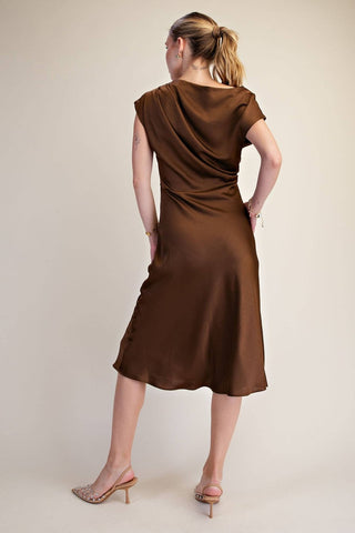 Vivienne Satin Asymmetrical Waist Tie Midi Dress, view 7