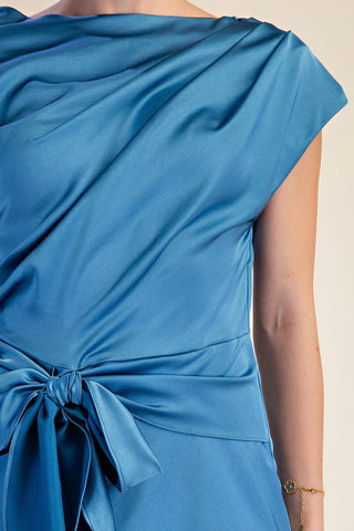 Vivienne Satin Asymmetrical Waist Tie Midi Dress, view 13