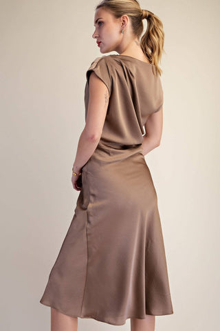 Vivienne Satin Asymmetrical Waist Tie Midi Dress, view 17