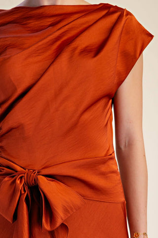 Vivienne Satin Asymmetrical Waist Tie Midi Dress, view 25