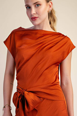 Vivienne Satin Asymmetrical Waist Tie Midi Dress, view 23