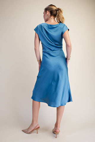 Vivienne Satin Asymmetrical Waist Tie Midi Dress, view 12