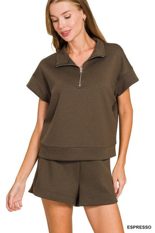Weekender Short Sleeve Quarter-Zip Two Piece Set - Blue Blossom Boutique